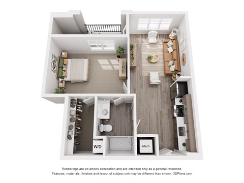 Floor plan for 1 bed, 1 bath, 794 sqft